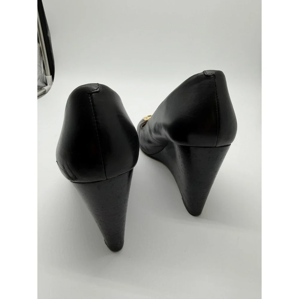 Tory Burch Sally Wedge Heel Black Size 9 Gold Logo